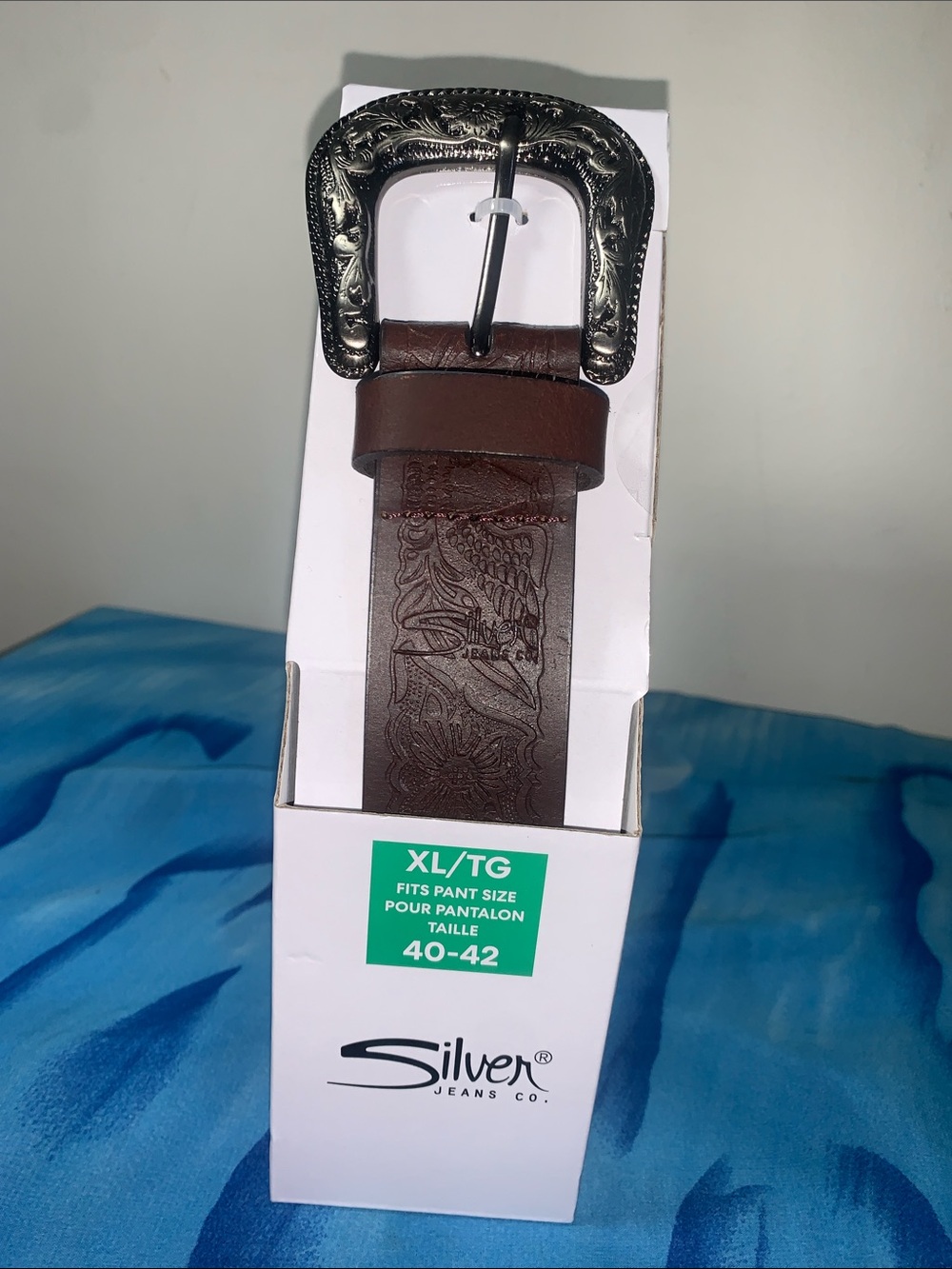Silver Jeans Co. Men’s Leather Belt XL Brown tooled pattern